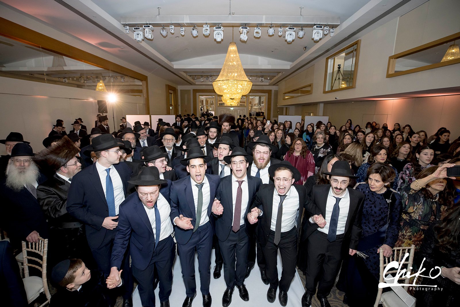 Jewish wedding venue London reception — guests gathered at Meridian Grand.