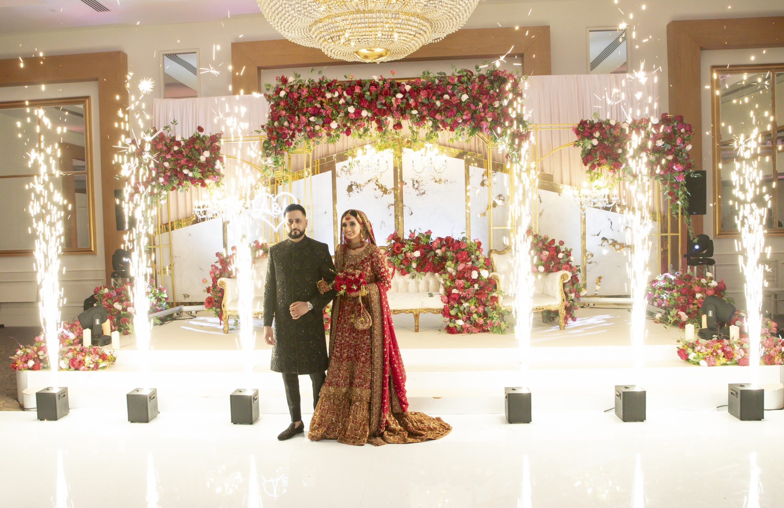 Pakistani wedding venue London — Baraat reception at Meridian Grand