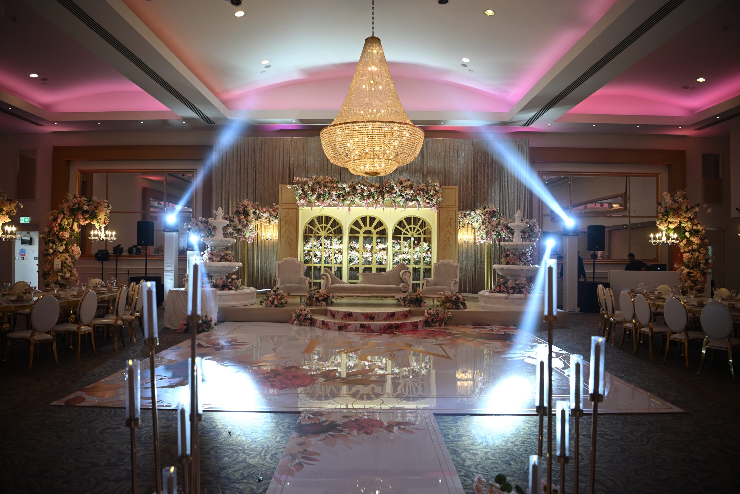 Walima reception detail at Meridian Grand — Pakistani wedding venue London.