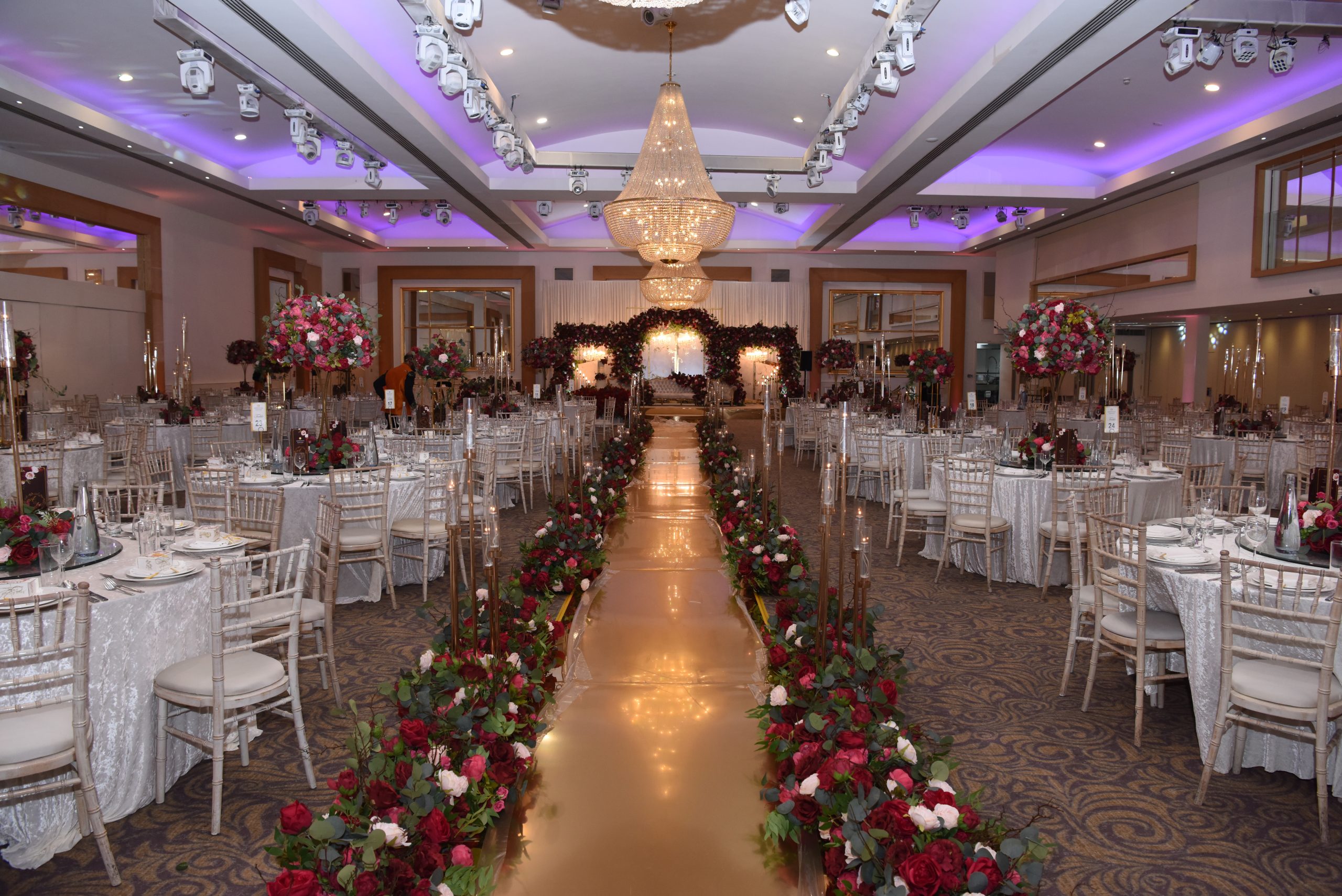 Segregated ballroom layout at Meridian Grand — Pakistani wedding venue London.